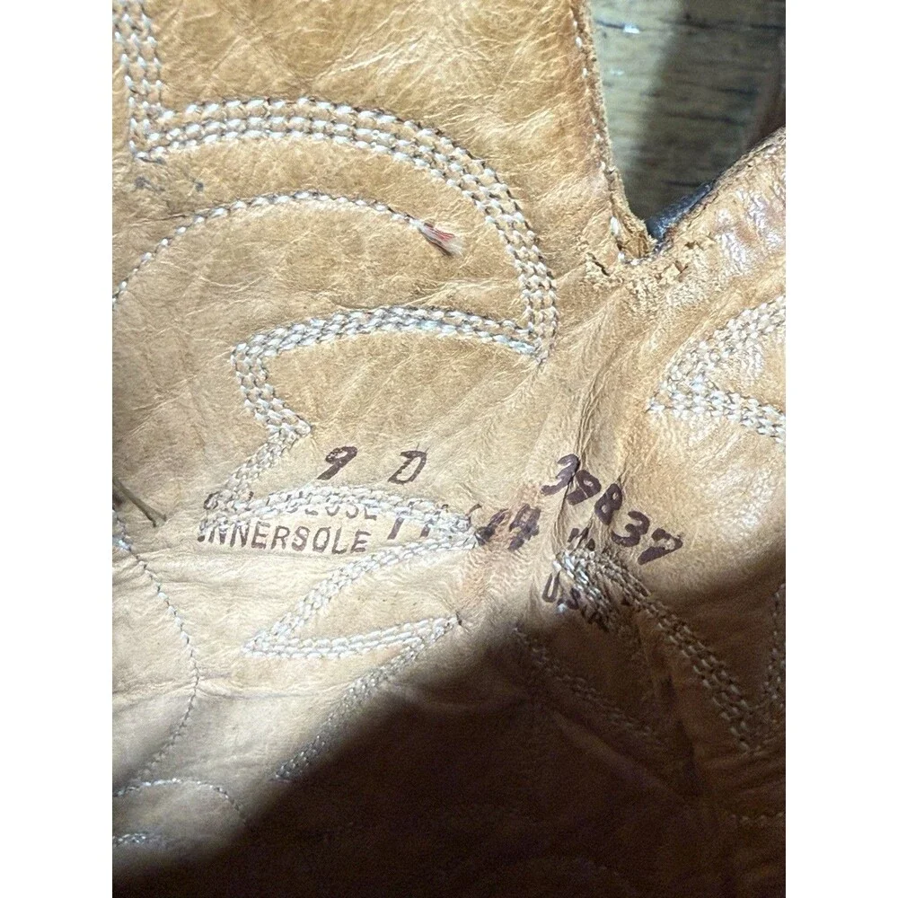 Durango West Vintage USA Made Cognac Brown Rare Western Cowboy Boots Mens 9